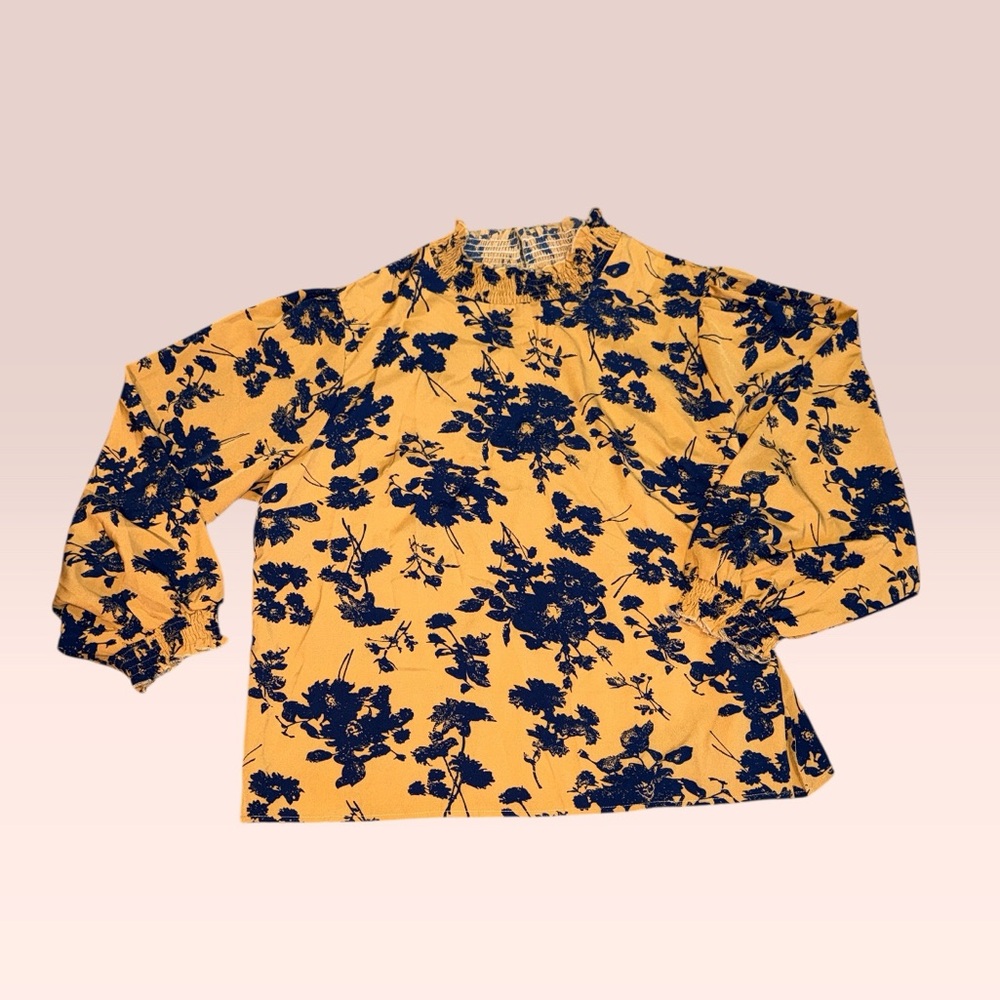 Floral Mustard and Blue Women's Top SHEIN (2XL)